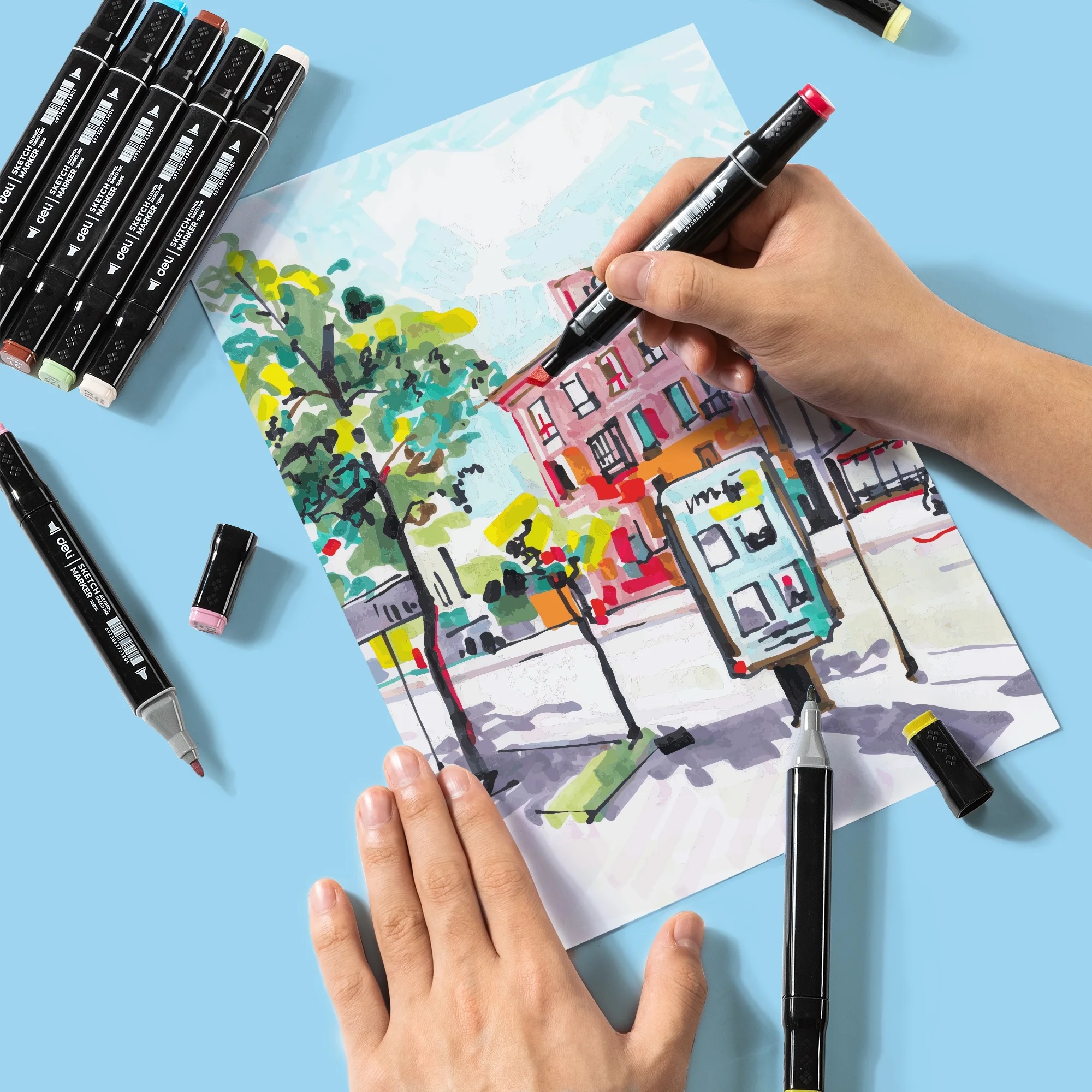 Deli Sketch Marker Dual Tips Chisel & Bullet - Deli Sketch Marker Dual Tips Chisel & Bullet -